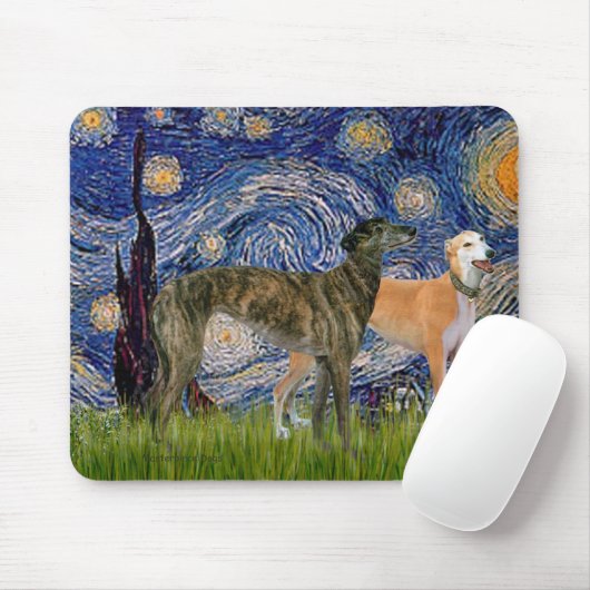 Greyhound Pair - Starry Night Mousepad (Mit Mouse)
