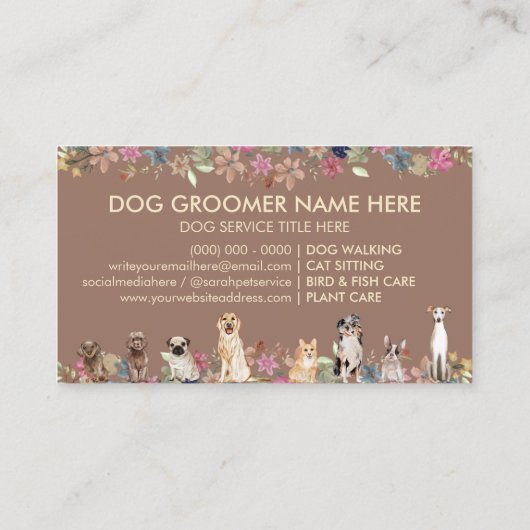 Greyhound Poodle Aussie Mops Corgi Brown Hunde Visitenkarte (Rückseite)