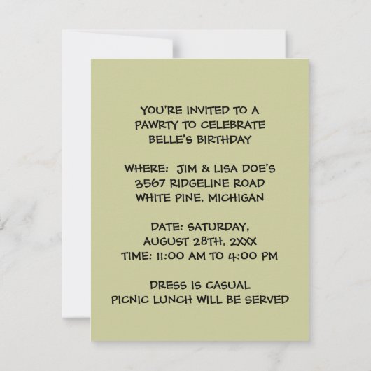 GREYHOUND PUP DOG PAWRTY PARTY INVITATION EINLADUNG (Rückseite)