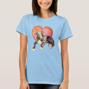 Greyhound Puppy and Pink Heart T-Shirt
