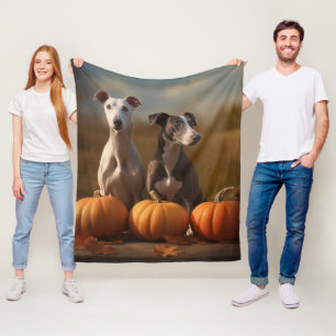 Greyhound Puppy Autumn Delight Pumpkin Fleecedecke