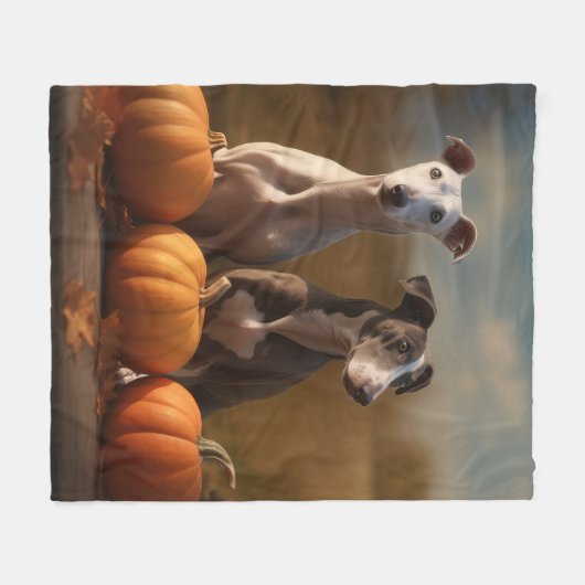 Greyhound Puppy Autumn Delight Pumpkin Fleecedecke (Vorderseite (Horizontal))