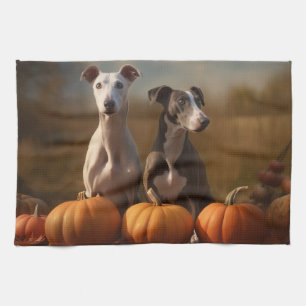 Greyhound Puppy Autumn Delight Pumpkin Geschirrtuch