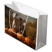 Greyhound Puppy Autumn Delight Pumpkin Große Geschenktüte (Vorderseite Schrägansicht)