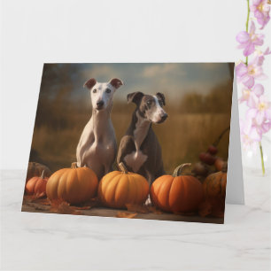 Greyhound Puppy Autumn Delight Pumpkin Karte