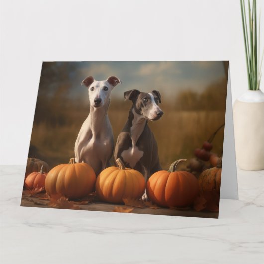 Greyhound Puppy Autumn Delight Pumpkin Karte (Vorderseite)