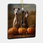 Greyhound Puppy Autumn Delight Pumpkin Keramikornament (Rechts)