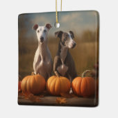 Greyhound Puppy Autumn Delight Pumpkin Keramikornament (Links)