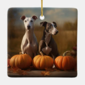Greyhound Puppy Autumn Delight Pumpkin Keramikornament (Rückseite)