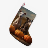 Greyhound Puppy Autumn Delight Pumpkin Kleiner Weihnachtsstrumpf (Vorderansicht (hängend))