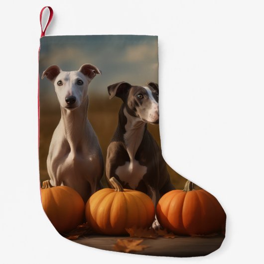 Greyhound Puppy Autumn Delight Pumpkin Kleiner Weihnachtsstrumpf (Vorderseite)