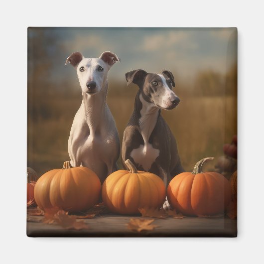 Greyhound Puppy Autumn Delight Pumpkin Magnet (Vorne)