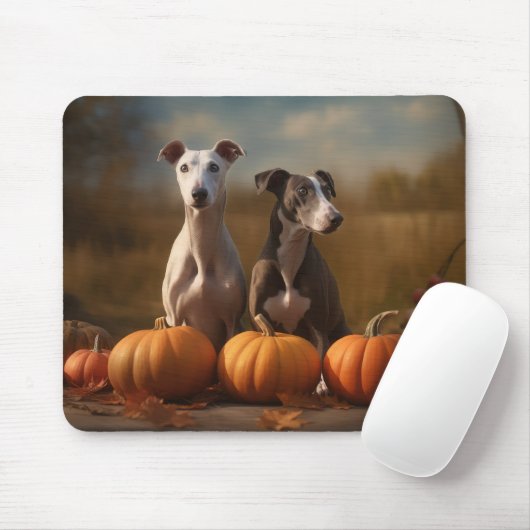 Greyhound Puppy Autumn Delight Pumpkin Mousepad (Mit Mouse)