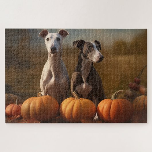 Greyhound Puppy Autumn Delight Pumpkin Puzzle (Horizontal)