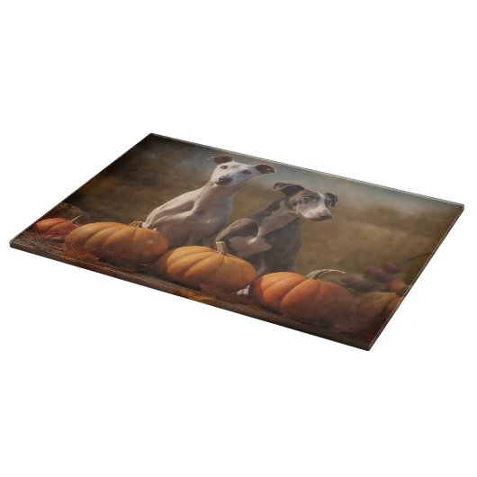 Greyhound Puppy Autumn Delight Pumpkin Schneidebrett (Ecke)