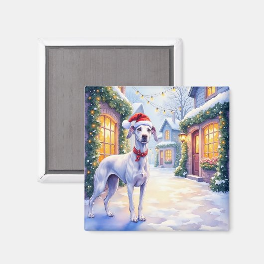 Greyhound Schneedorfgemeinde Weihnachtsmannmütze W Magnet (Vorderseite/Rückseite)