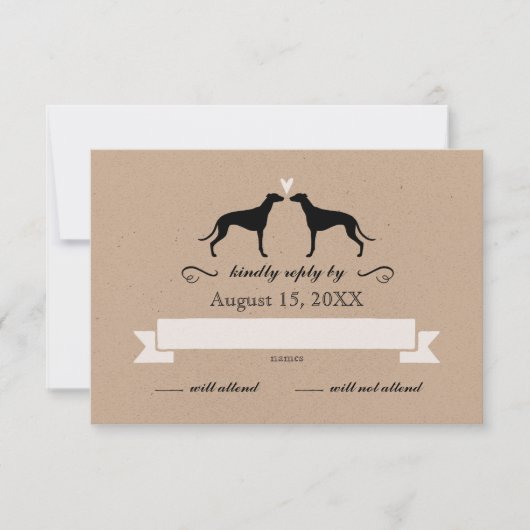 Greyhound-Silhouetten Hochzeitserwiderung RSVP Karte (Vorderseite)