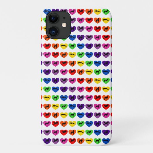 Greyhound Silhouetten Rainbow Hearts Case-Mate iPhone Hülle (Rückseite)
