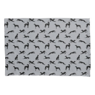 Greyhound-Silhouetten Reversible auf Grau Kissenbezug