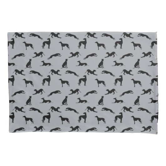 Greyhound-Silhouetten Reversible auf Grau Kissenbezug (Vorderseite)