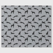 Greyhound Silhouetten Schwarz auf Grau Geschenkpapier (Flach)