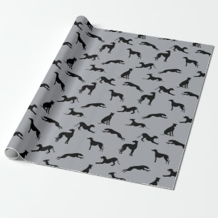 Greyhound Silhouetten Schwarz auf Grau Geschenkpapier