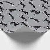 Greyhound Silhouetten Schwarz auf Grau Geschenkpapier (Ecke)