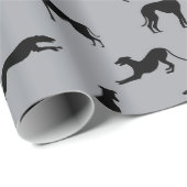 Greyhound Silhouetten Schwarz auf Grau Geschenkpapier (Rolleneckpunkt)