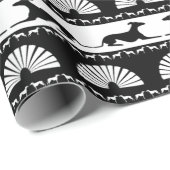 Greyhound Silhouetten Schwarz-weiß Art Deco Fan Geschenkpapier (Rolleneckpunkt)