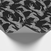 Greyhound Silhouetten Silver Imitats Glitzer Geschenkpapier (Ecke)