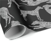 Greyhound Silhouetten Silver Imitats Glitzer Geschenkpapier (Rolleneckpunkt)