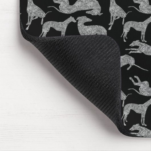 Greyhound Silhouetten Silver Imitats Glitzer Mousepad (Ecke)
