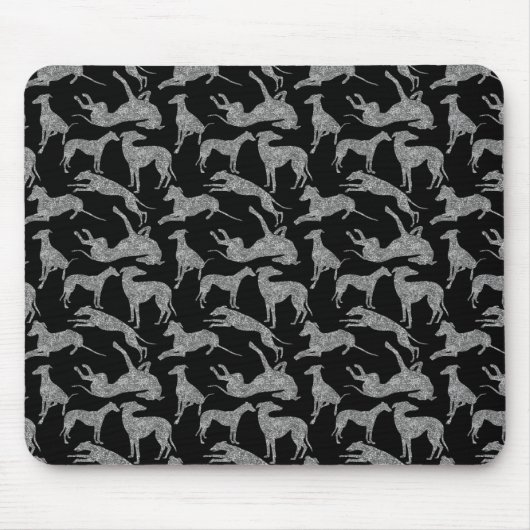 Greyhound Silhouetten Silver Imitats Glitzer Mousepad (Vorne)