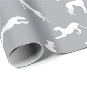 Greyhound Silhouetten Weiß auf Grau Geschenkpapier (Rolleneckpunkt)