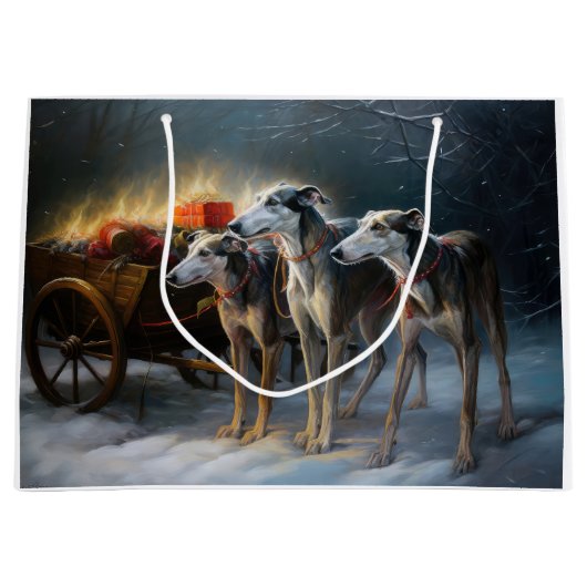 Greyhound Snowy Sleigh Weihnachtsdekor Große Geschenktüte (Vorderseite)