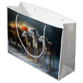 Greyhound Snowy Sleigh Weihnachtsdekor Große Geschenktüte (Rückseite Schrägansicht)