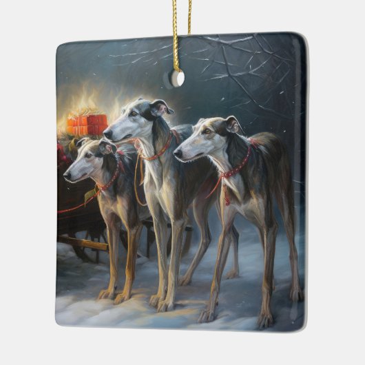 Greyhound Snowy Sleigh Weihnachtsdekor Keramikornament (Links)