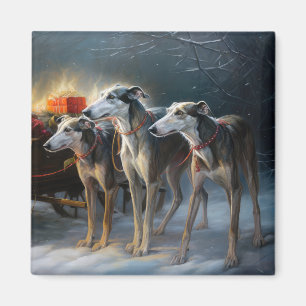 Greyhound Snowy Sleigh Weihnachtsdekor Magnet