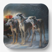 Greyhound Snowy Sleigh Weihnachtsdekor Pappteller (Vorderseite)