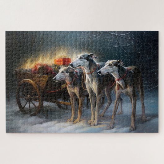 Greyhound Snowy Sleigh Weihnachtsdekor Puzzle (Horizontal)