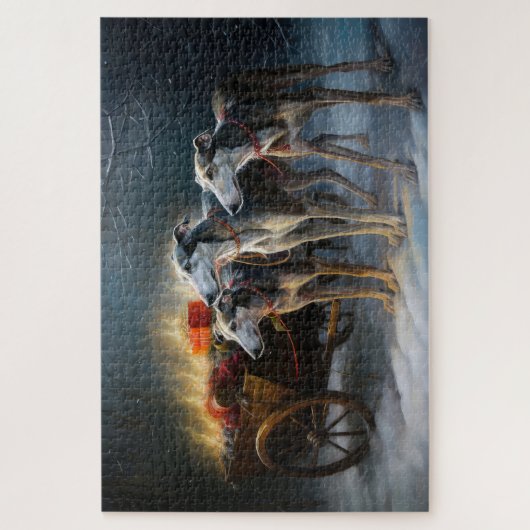 Greyhound Snowy Sleigh Weihnachtsdekor Puzzle (Vertikal)