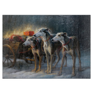 Greyhound Snowy Sleigh Weihnachtsdekor Schneidebrett