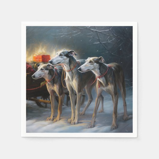 Greyhound Snowy Sleigh Weihnachtsdekor Serviette (Vorderseite)