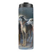 Greyhound Snowy Sleigh Weihnachtsdekor Thermosbecher (Vorderseite)