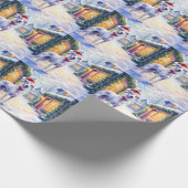 Greyhound Snowy Village Santa Hat Christmas Art Geschenkpapier (Ecke)