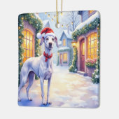 Greyhound Snowy Village Santa Hat Christmas Art Keramikornament (Links)
