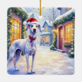 Greyhound Snowy Village Santa Hat Christmas Art Keramikornament (Rückseite)