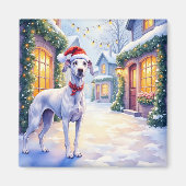 Greyhound Snowy Village Santa Hat Christmas Art Magnet (Vorne)