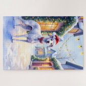 Greyhound Snowy Village Santa Hat Christmas Art Puzzle (Horizontal)