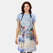 Greyhound Snowy Village Santa Hat Christmas Art Schürze (Getragen)